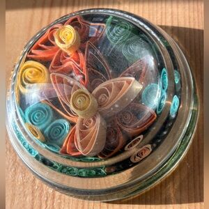 Handcrafted Glass Paperweight with Multicolor Quilling Flowers